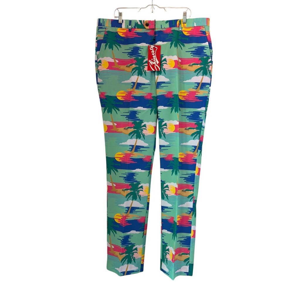 Shinesty Mens‎ T-Pain Free Tropical Sunset Palm Tree Dress Pants Neon 40/36 NWT
